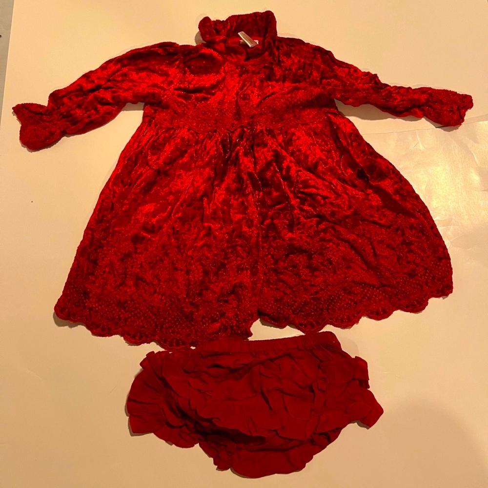 6-9 mo Cornelloki red velvet dress EUC